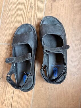 Wolky Black Leather Adjustable Strap Sandals